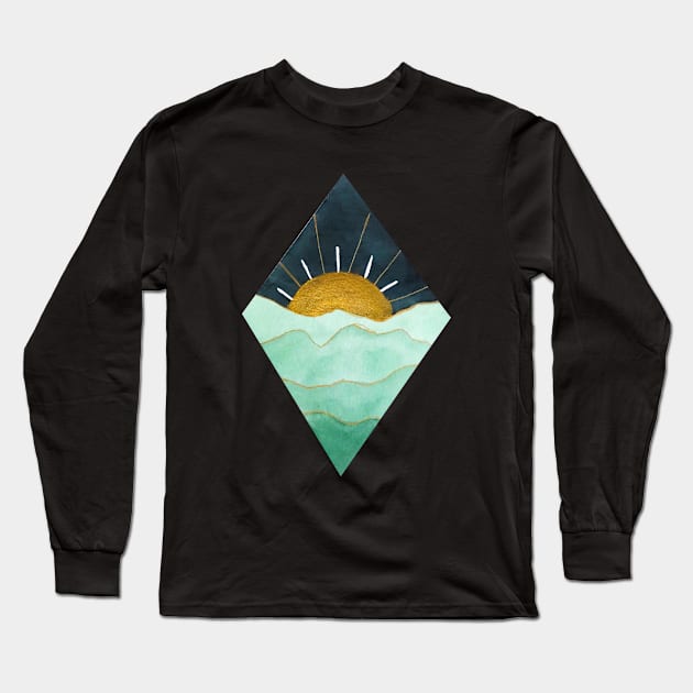 Diamond Green and Gold Sunset (dark background) Long Sleeve T-Shirt by ayemfid